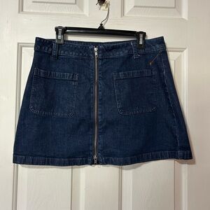 MADEWELL Denim Utility Full Zip Up Mini Skirt Sz 31 Dark Blue Wash Stretch Jeans